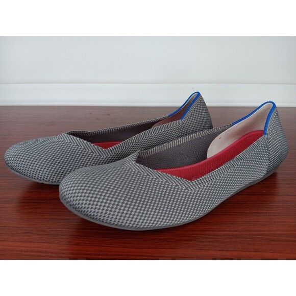 Rothy’s The Flat Round Toe Knit Slip On Shoes Size 8 Charcoal Gray Stretch EUC - Picture 1 of 7